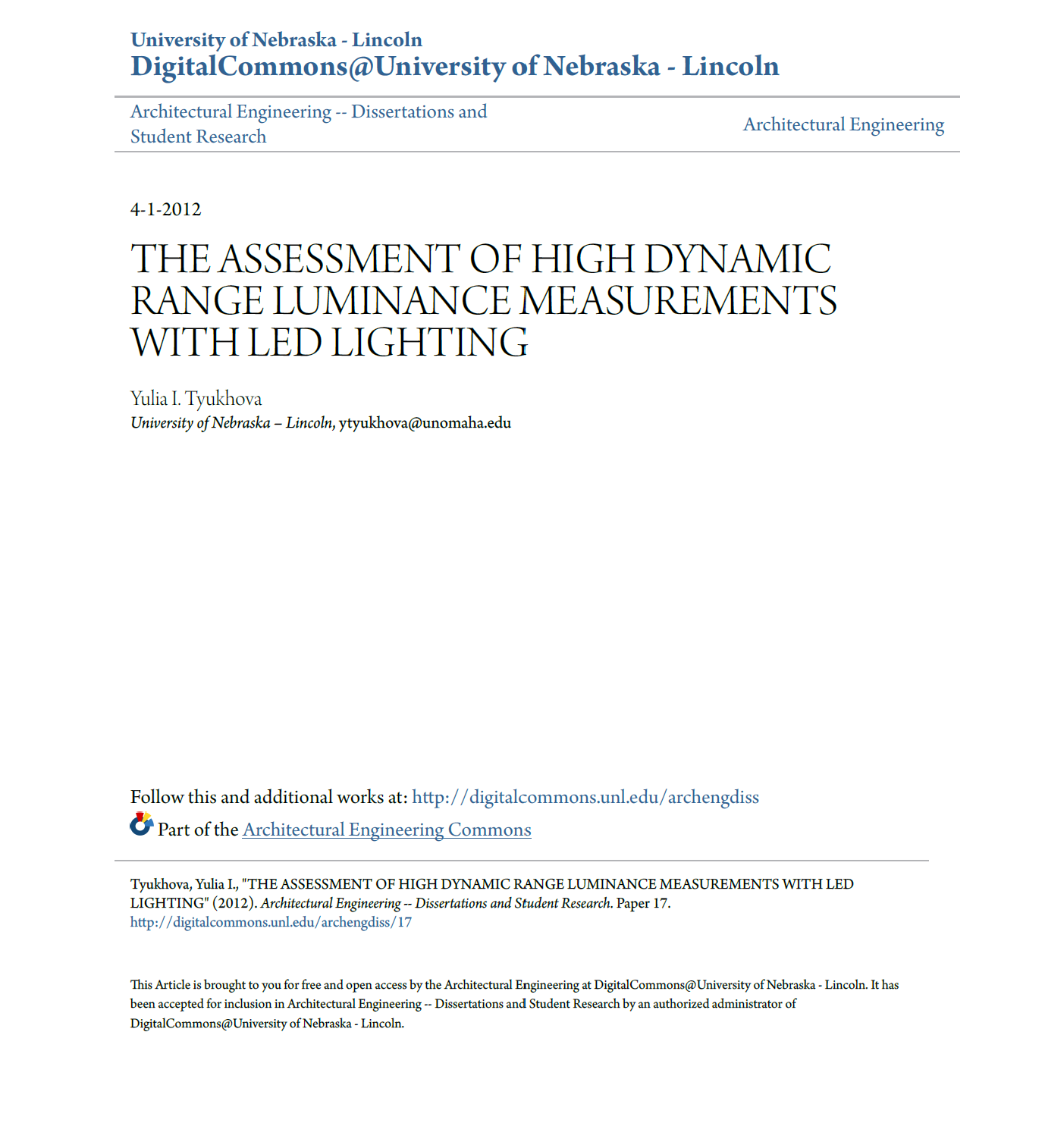 Preview of the master's thesis The Assessment of High Dynamic Range Luminance Measurements with LED Lighting