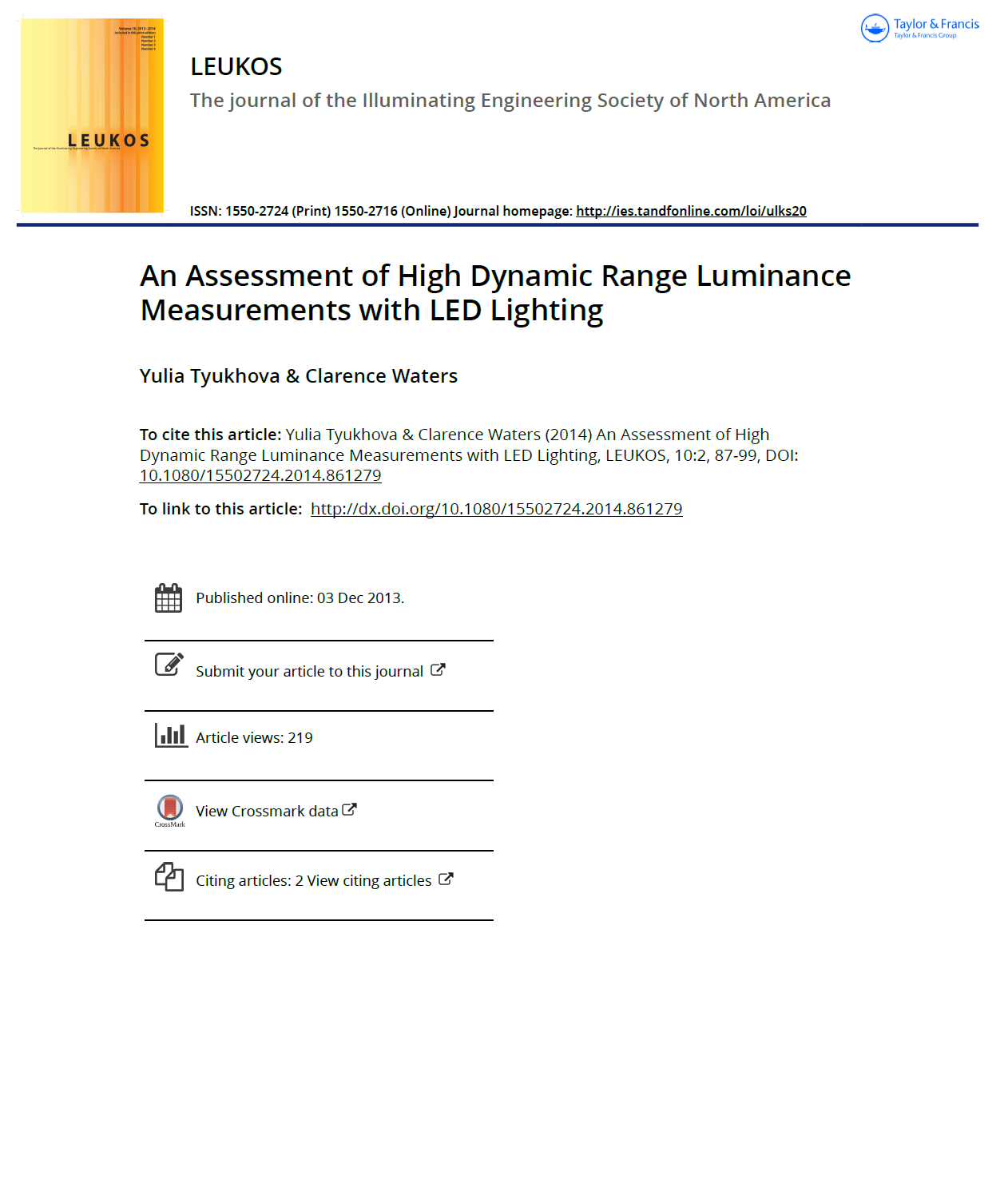 Preview of the Leukos article An Assessment of High Dynamic Range Luminance Measurements with LED Lighting