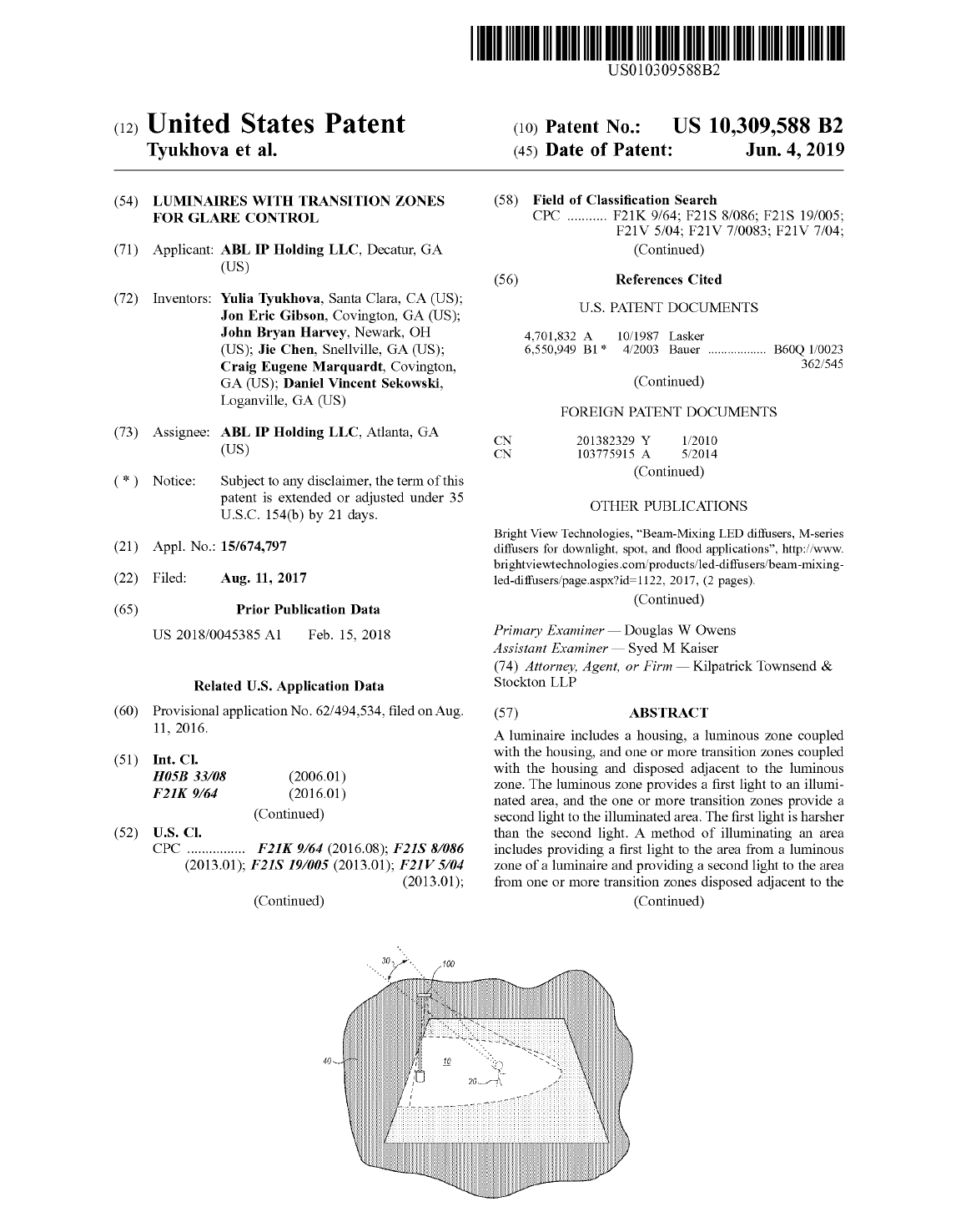 Preview of the patent Luminaires with transition zones for glare control
