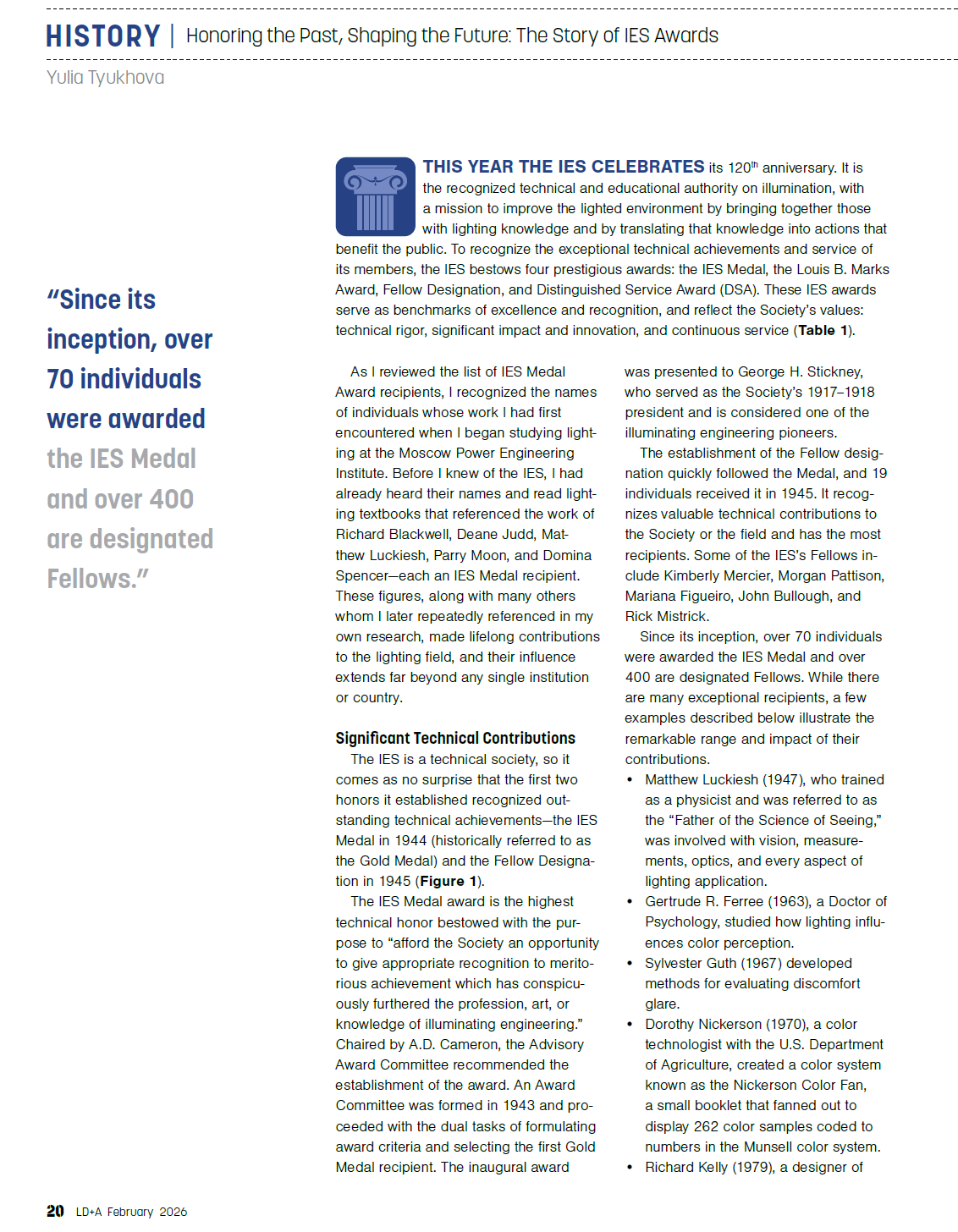 Preview of the LD+A article Honoring the Past, Shaping the Future: The Story of IES Awards