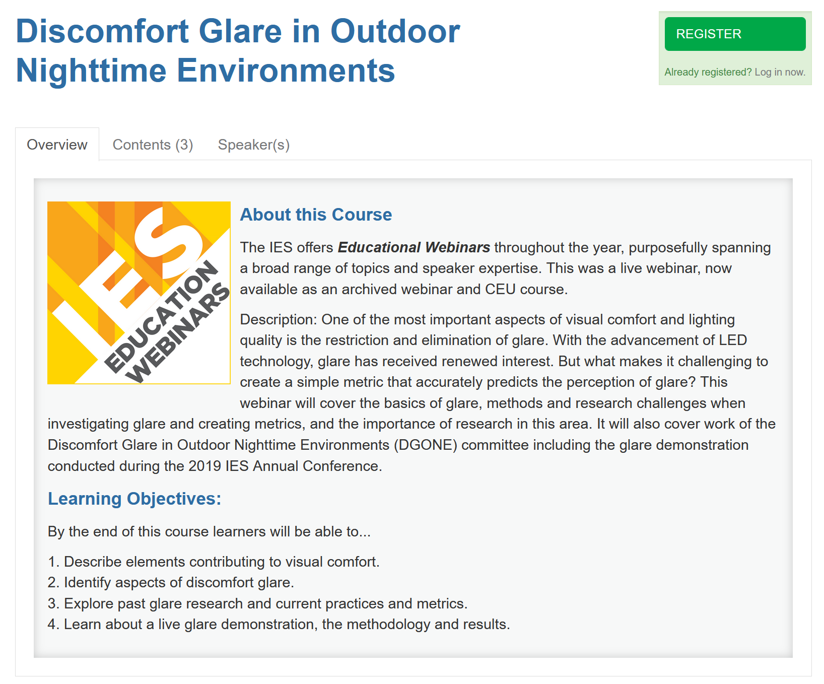 2019 webinar: Discomfort Glare in Outdoor Nighttime Environments